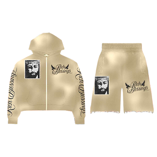 RICH BLESSINGS BEIGE SET PANTS/SHORTS