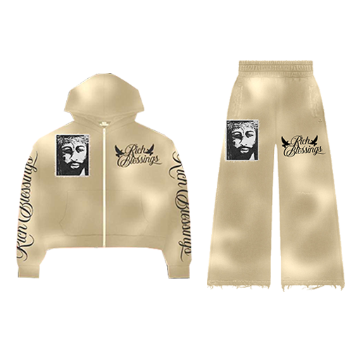 RICH BLESSINGS BEIGE SET PANTS/SHORTS